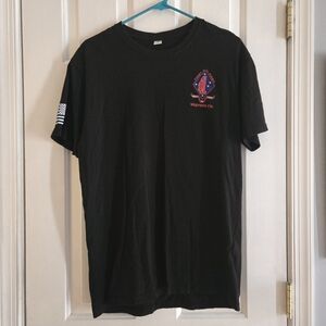 Black Military Graphic Tee with Red and White Accents